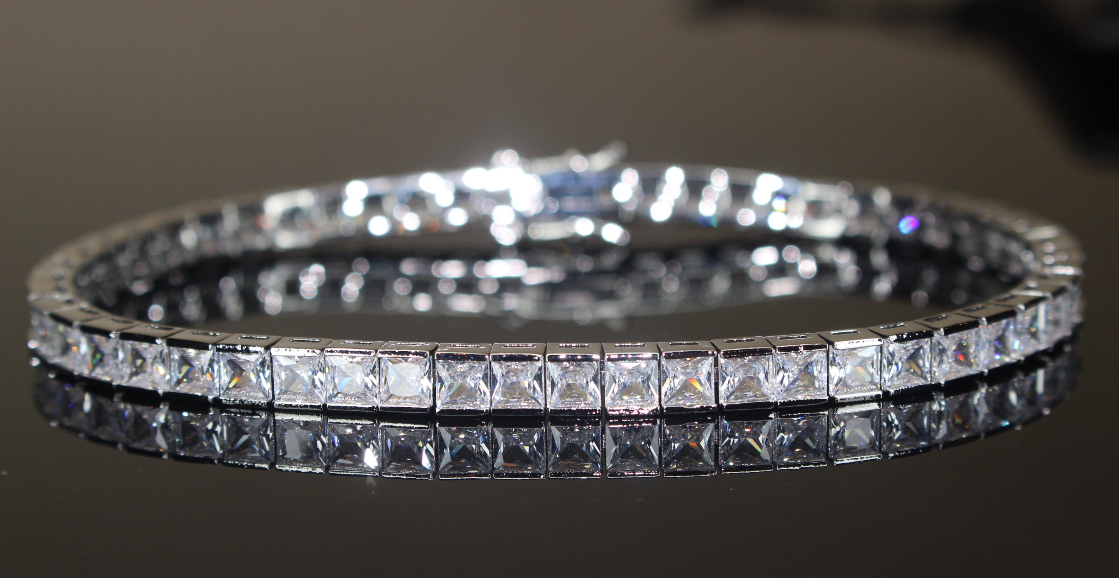 4mm Baguette Square Cushion-Cut Tennis Bracelet 15.75ct Lab Sim Diamonds