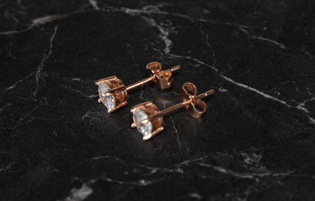 4.2mm 14k Rose Gold Vermail .50ctw Lab Simulated VVS1 Diamond Earrings 4-Prong
