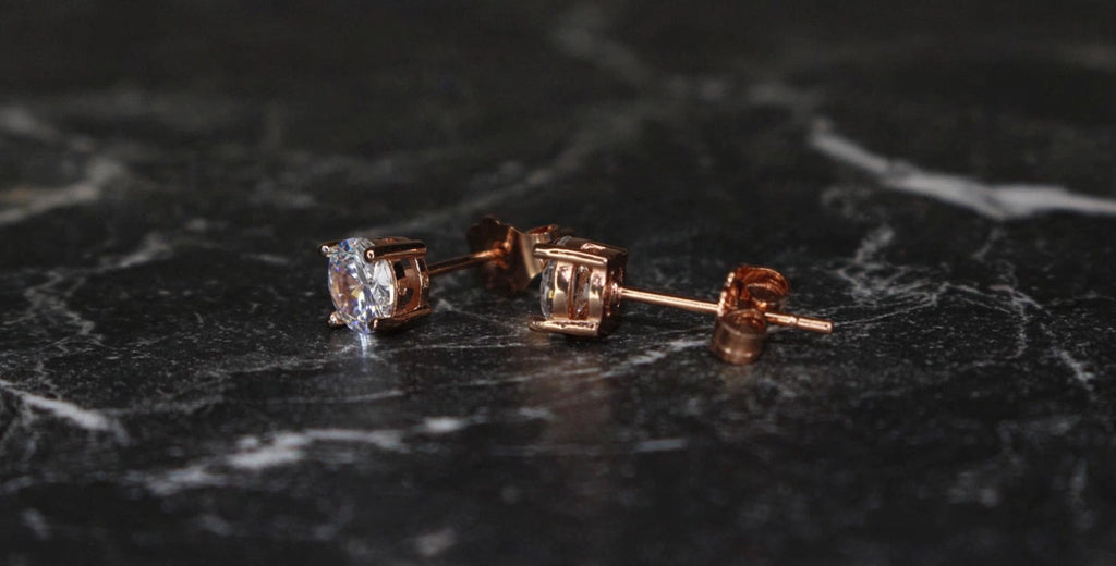 4.2mm 14k Rose Gold Vermail .50ctw Lab Simulated VVS1 Diamond Earrings 4-Prong