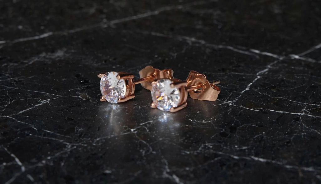 4.2mm 14k Rose Gold Vermail .50ctw Lab Simulated VVS1 Diamond Earrings 4-Prong
