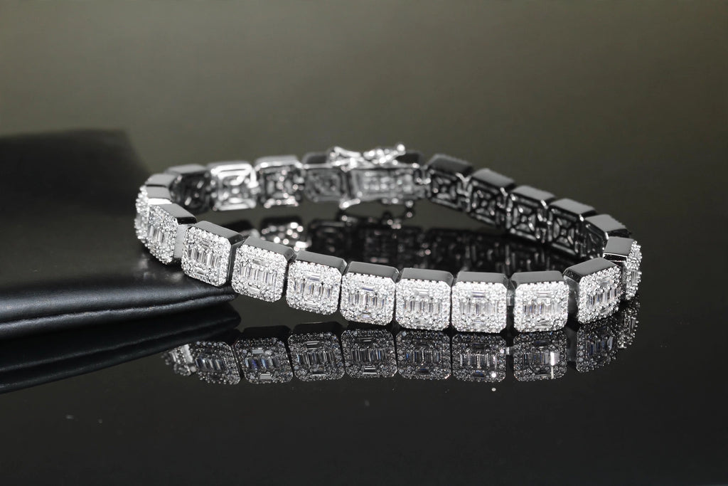 10mm Baguette Square Cushion-Cut Tennis Bracelet 18.6ct Lab Sim VVS1 Diamond