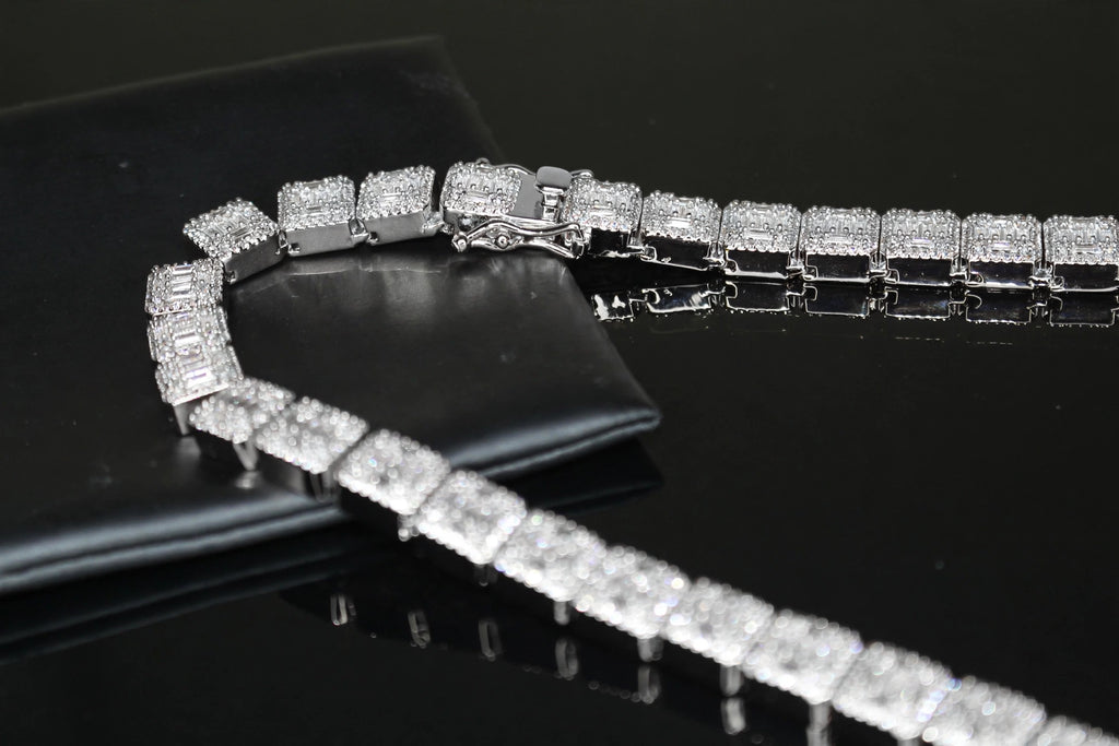10mm Baguette Square Cushion-Cut Tennis Chain 124.6ct Lab Sim VVS1 Diamond Necklace