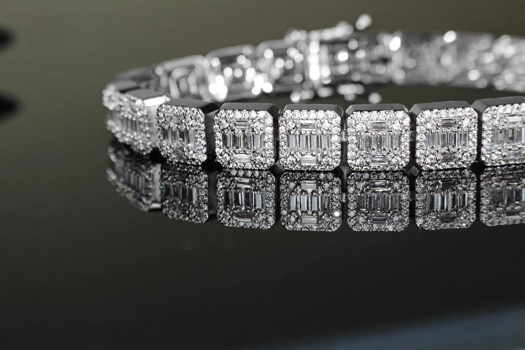 10mm Baguette Square Cushion-Cut Tennis Bracelet 18.6ct Lab Sim VVS1 Diamond
