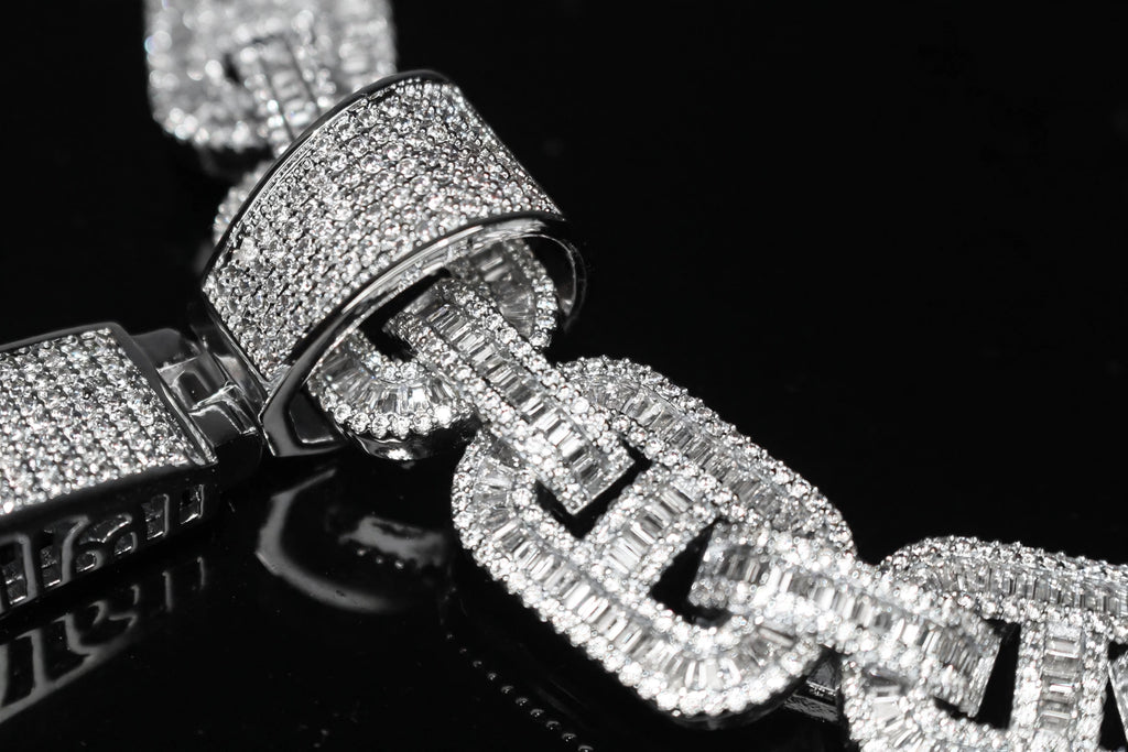 XXL CROSS 14mm Mariner Chain 96.8ct BAGUETTE Lab Sim VVS1 Diamond