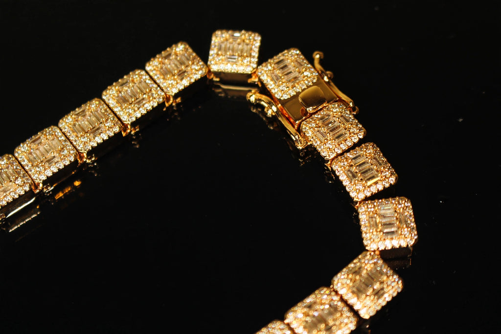 10mm Baguette Square Cushion-Cut Tennis Chain 124.6ct Lab Sim VVS1 Diamond Necklace - Gold