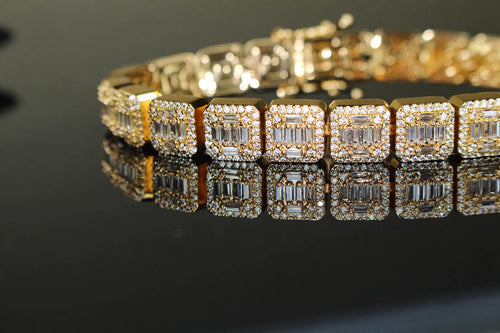 10mm Baguette Square Cushion-Cut Tennis Bracelet 18.6ct Lab Sim VVS1 Diamond  - Gold