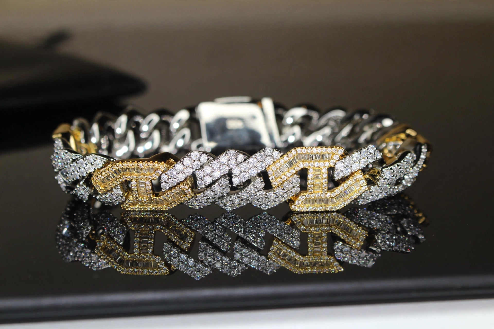 14mm FIGARUCCI 18.2ctw Lab Sim VVS1 Diamonds Bracelet -White/Gold 2-Tone