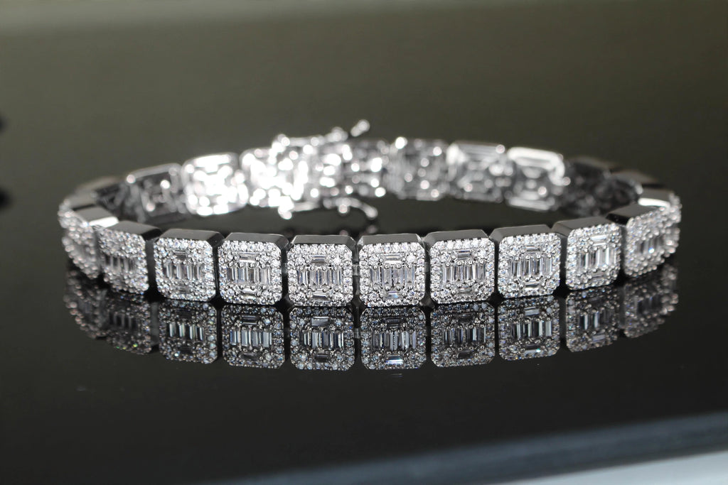 10mm Baguette Square Cushion-Cut Tennis Bracelet 18.6ct Lab Sim VVS1 Diamond