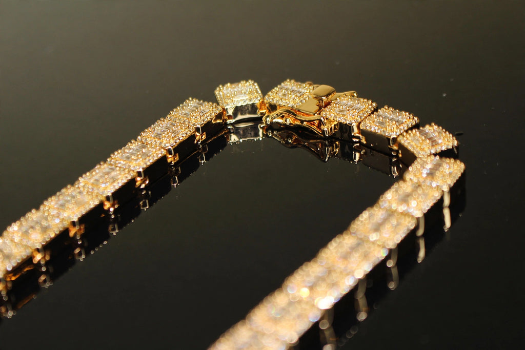 10mm Baguette Square Cushion-Cut Tennis Chain 124.6ct Lab Sim VVS1 Diamond Necklace - Gold