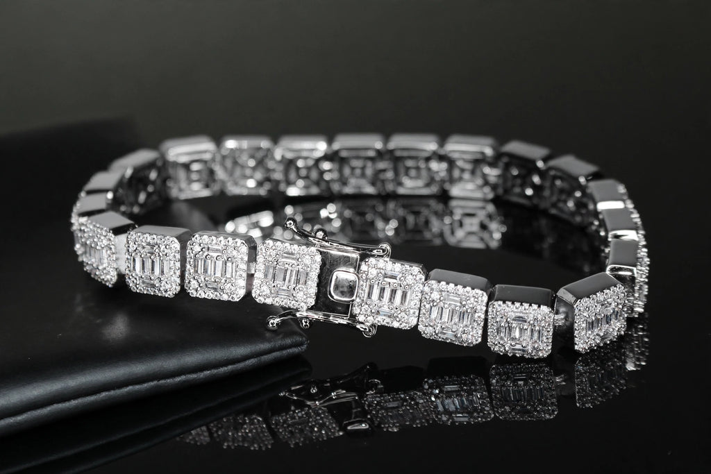 10mm Baguette Square Cushion-Cut Tennis Bracelet 18.6ct Lab Sim VVS1 Diamond