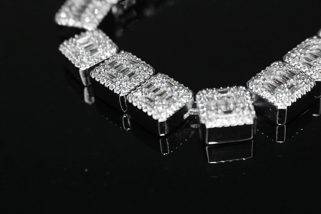 10mm Baguette Square Cushion-Cut Tennis Chain 124.6ct Lab Sim VVS1 Diamond Necklace