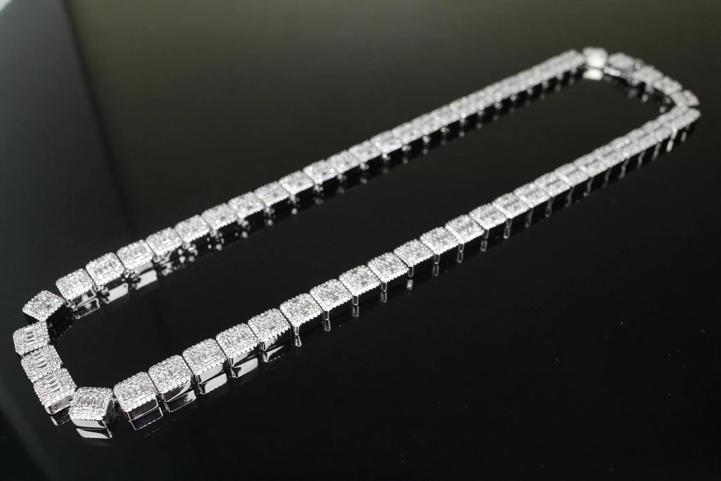10mm Baguette Square Cushion-Cut Tennis Chain 124.6ct Lab Sim VVS1 Diamond Necklace