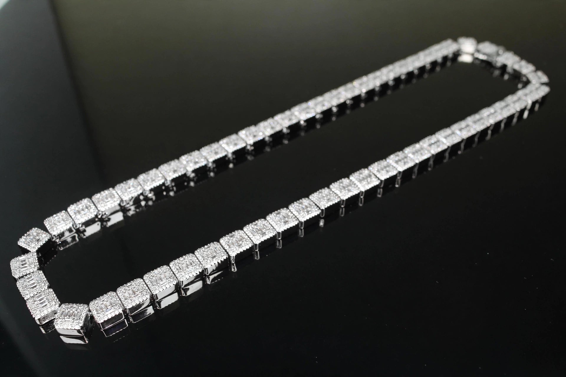 10mm Baguette Square Cushion-Cut Tennis Chain 124.6ct Lab Sim VVS1 Diamond Necklace
