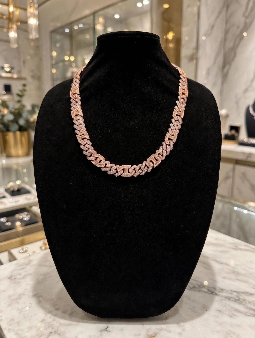 14mm Figarucci 80.7ct Lab Sim VVS1 Diamond Necklace - Rose Gold