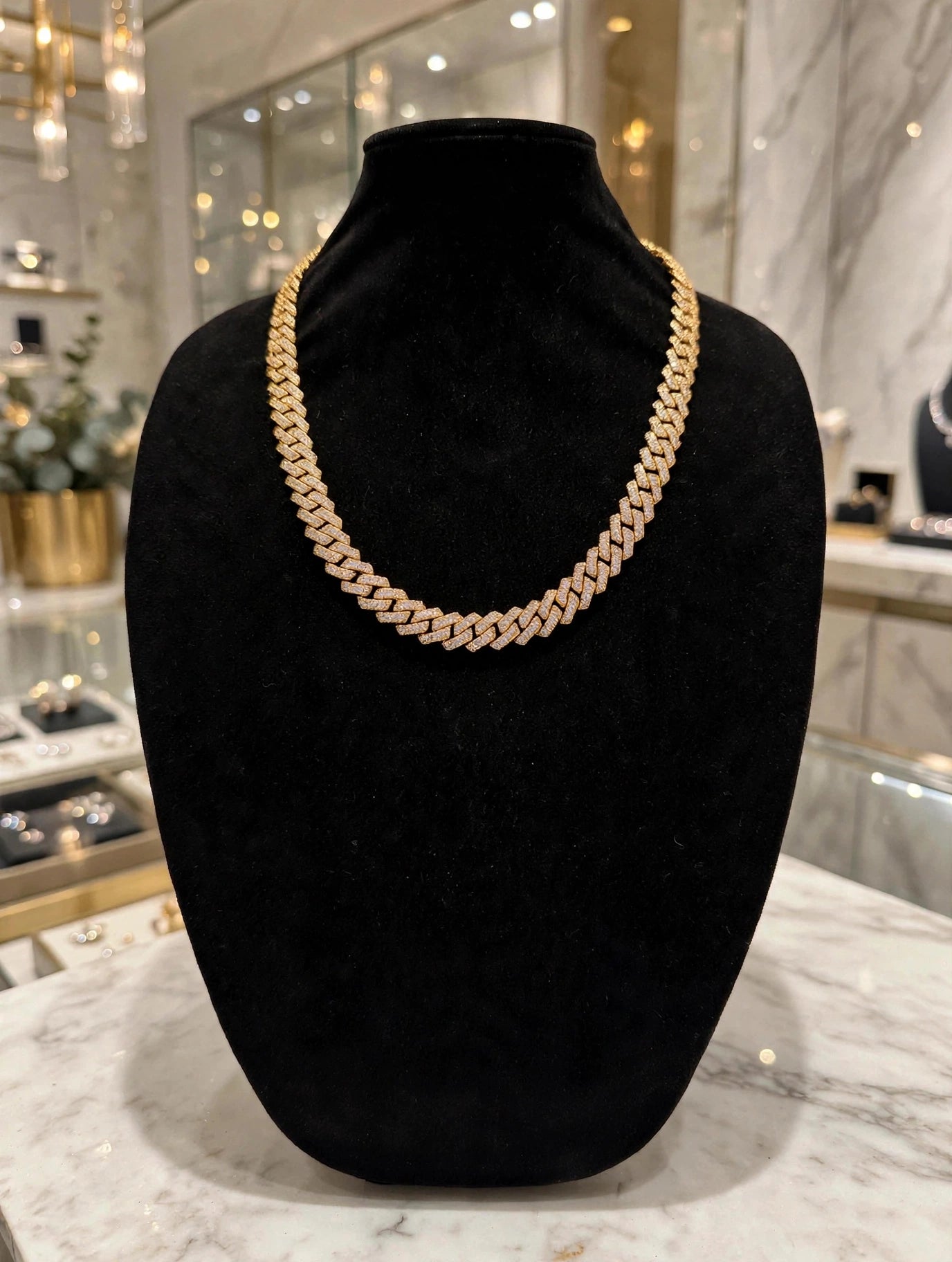 14mm Figarucci 80.7ct Lab Sim VVS1 Diamond Necklace - Gold
