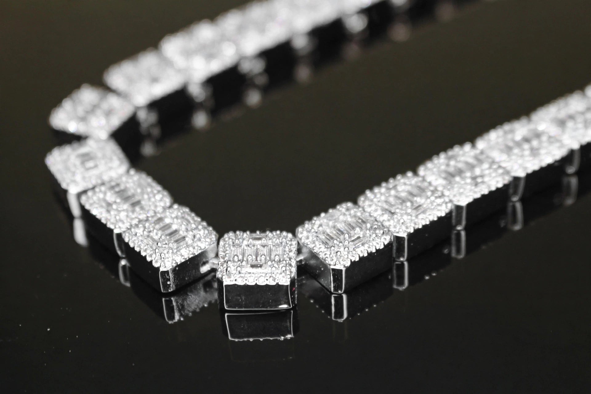 10mm Baguette Square Cushion-Cut Tennis Chain 124.6ct Lab Sim VVS1 Diamond Necklace