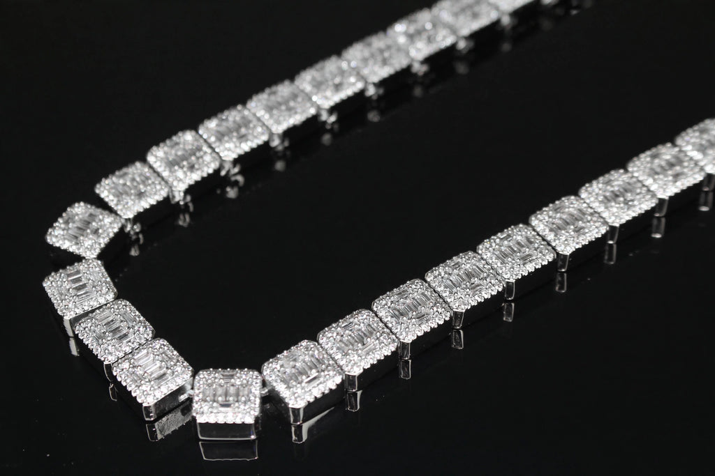 10mm Baguette Square Cushion-Cut Tennis Chain 124.6ct Lab Sim VVS1 Diamond Necklace