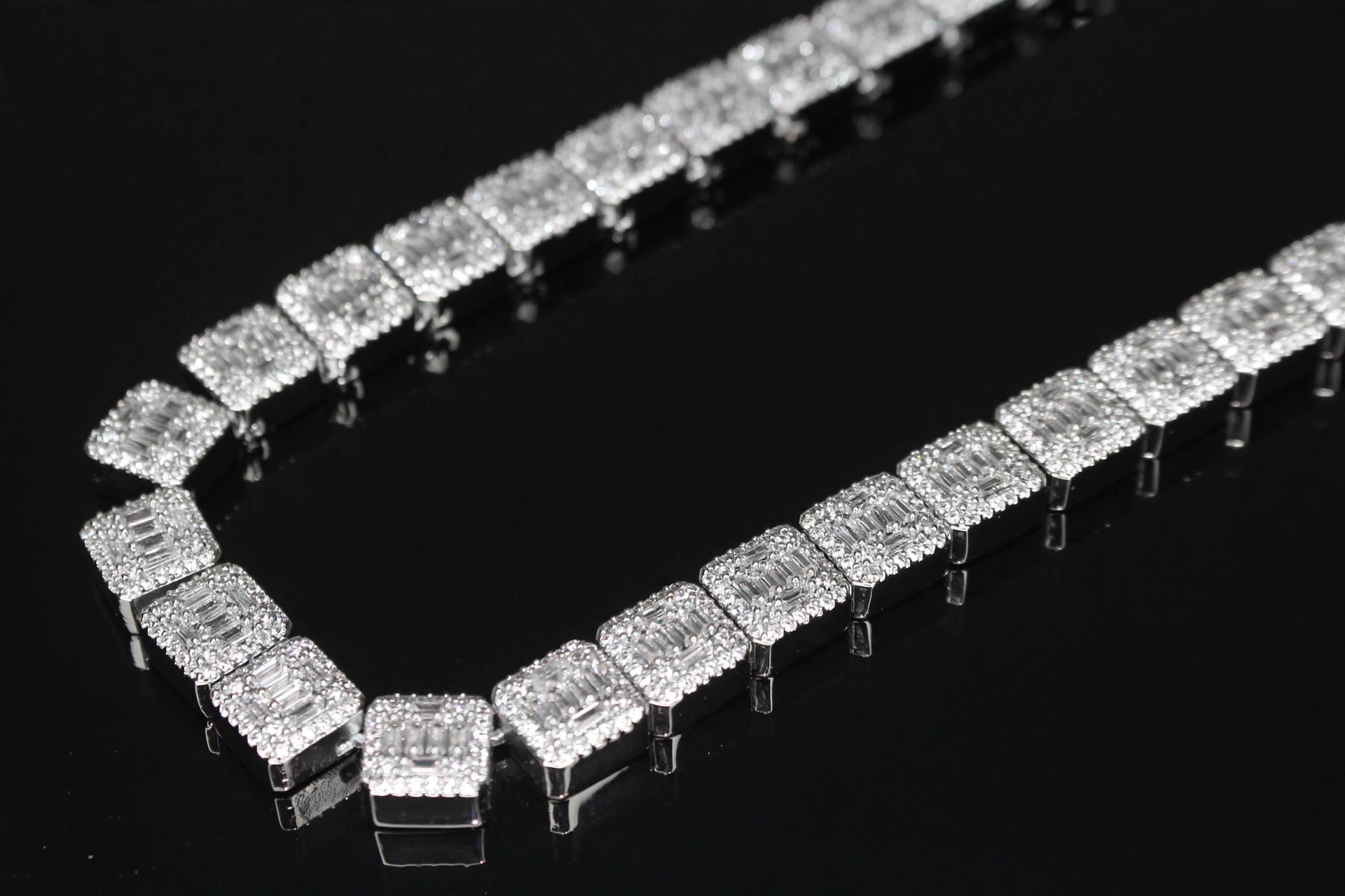 10mm Baguette Square Cushion-Cut Tennis Chain 124.6ct Lab Sim VVS1 Diamond Necklace
