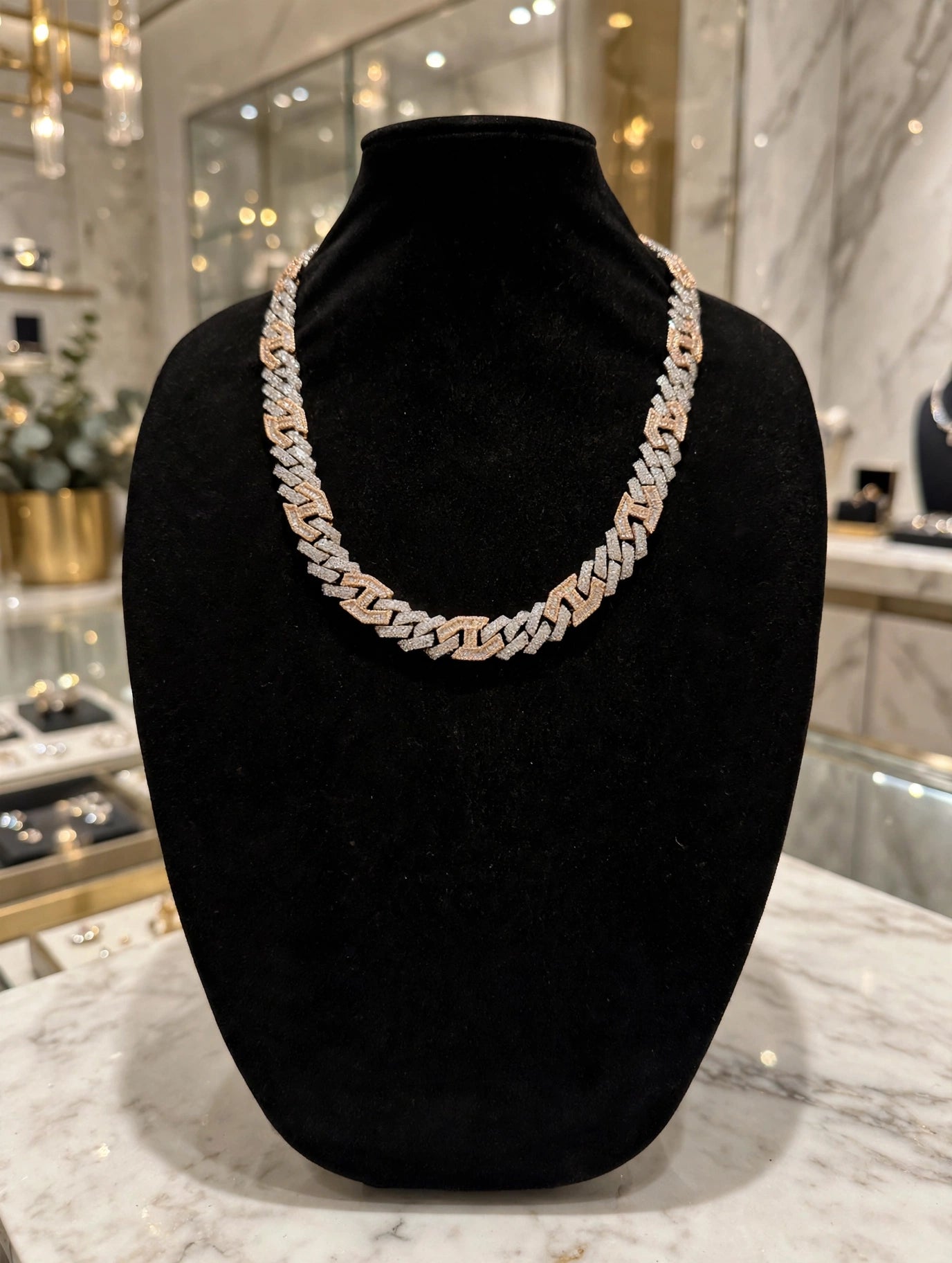 14mm Figarucci 80.7ct Lab Sim VVS1 Diamond Necklace - White/Rose Gold
