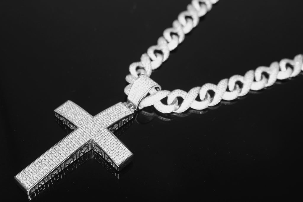 XL Cross Pendant 14mm INFINITY 75.6ct Lab Sim VVS1 Diamond Necklace