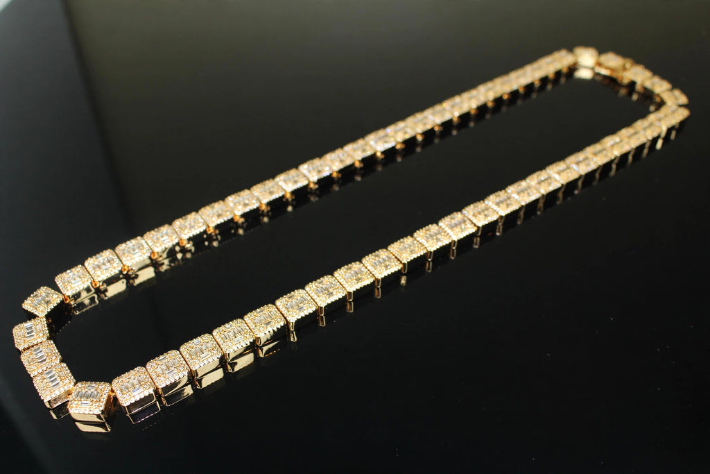 10mm Baguette Square Cushion-Cut Tennis Chain 124.6ct Lab Sim VVS1 Diamond Necklace - Gold