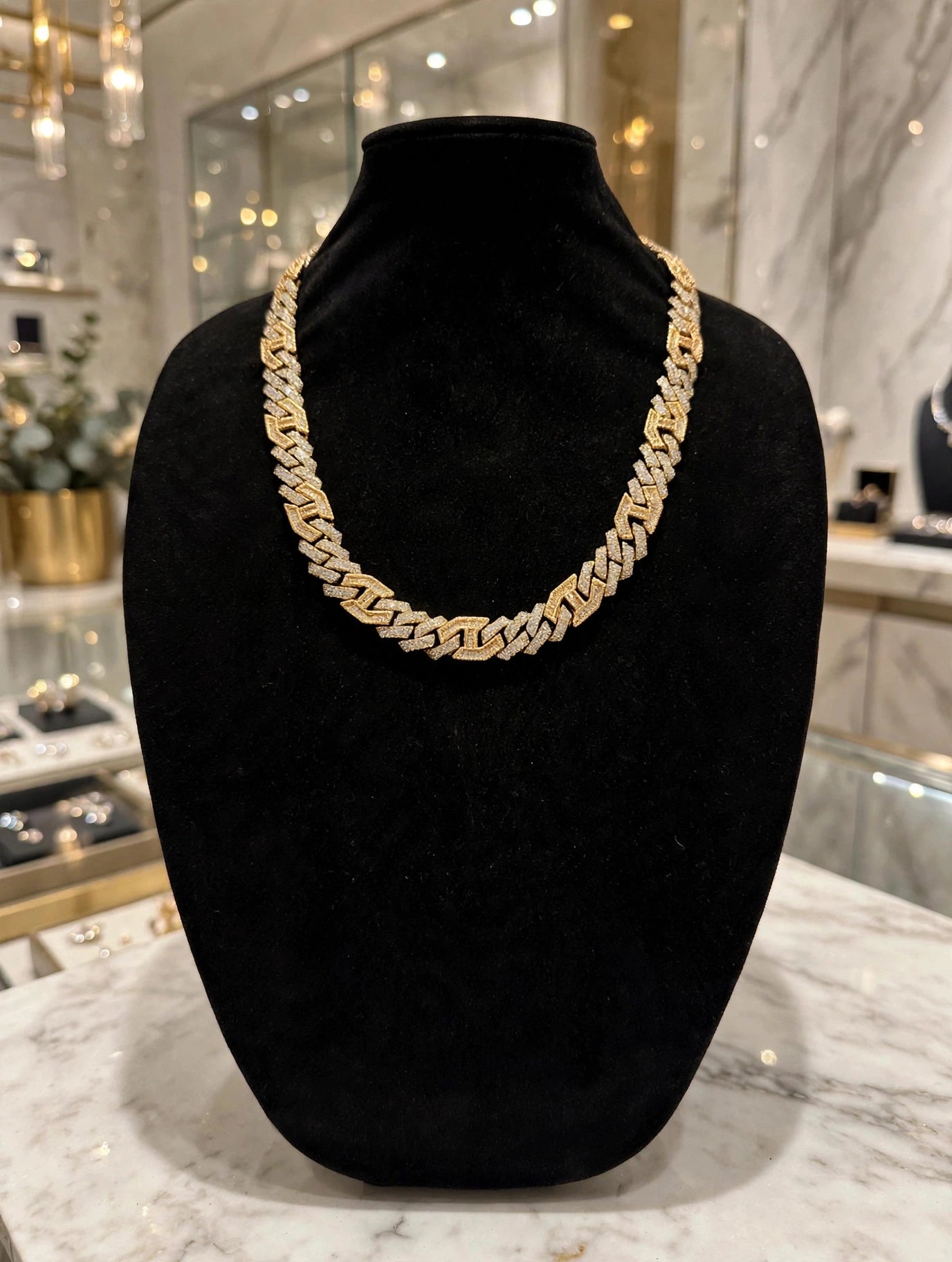 14mm Figarucci 80.7ct Lab Sim VVS1 Diamond Necklace - White/Gold 2-Tone