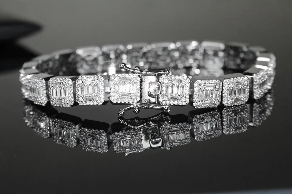 10mm Baguette Square Cushion-Cut Tennis Bracelet 18.6ct Lab Sim VVS1 Diamond