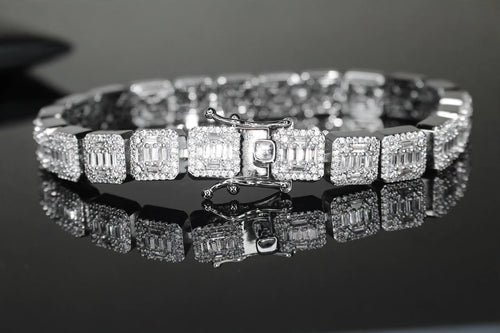 10mm Baguette Square Cushion-Cut Tennis Bracelet 18.6ct Lab Sim VVS1 Diamond