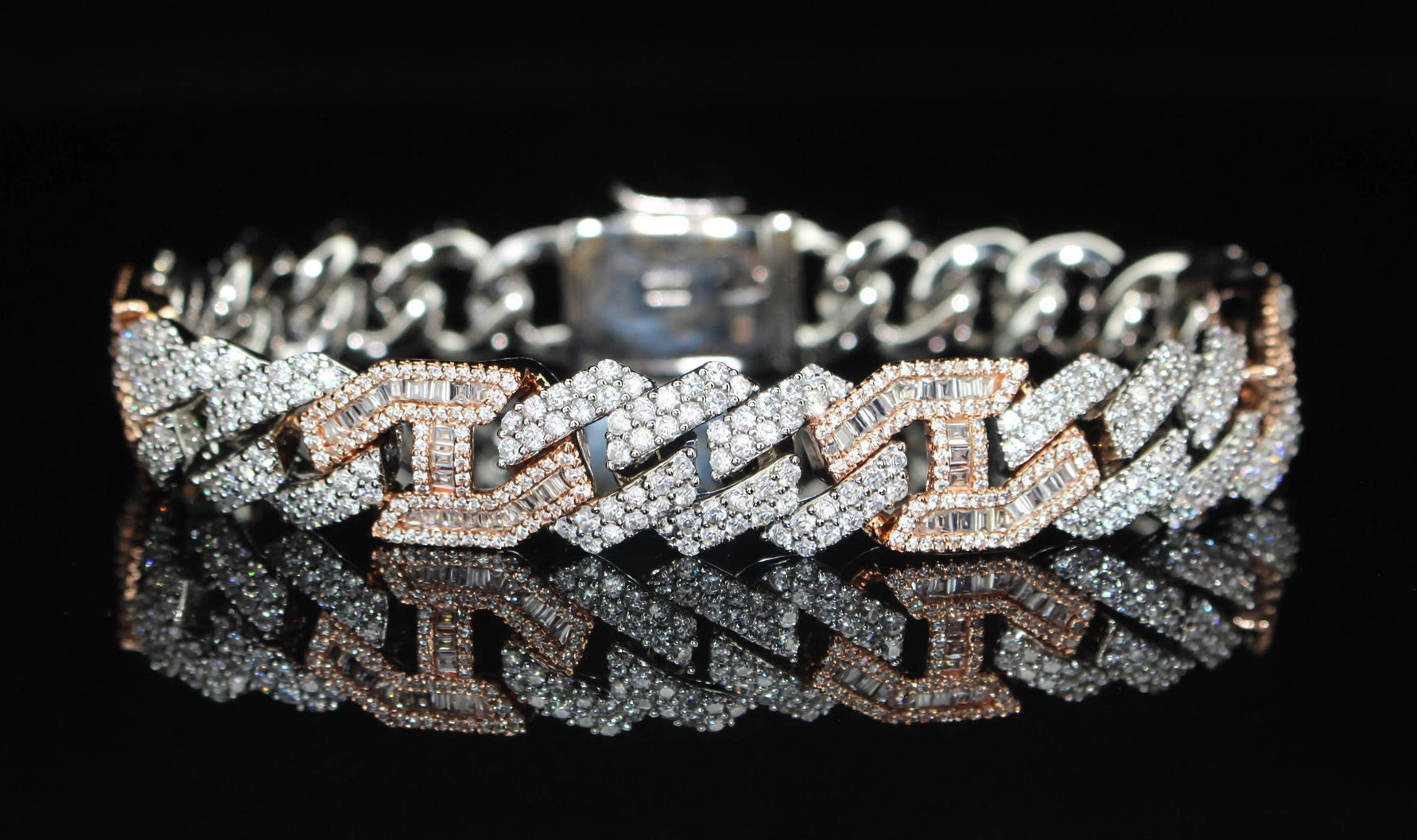 14mm FIGARUCCI 18.2ctw Lab Sim VVS1 Diamonds Bracelet -White/Rose 2-Tone
