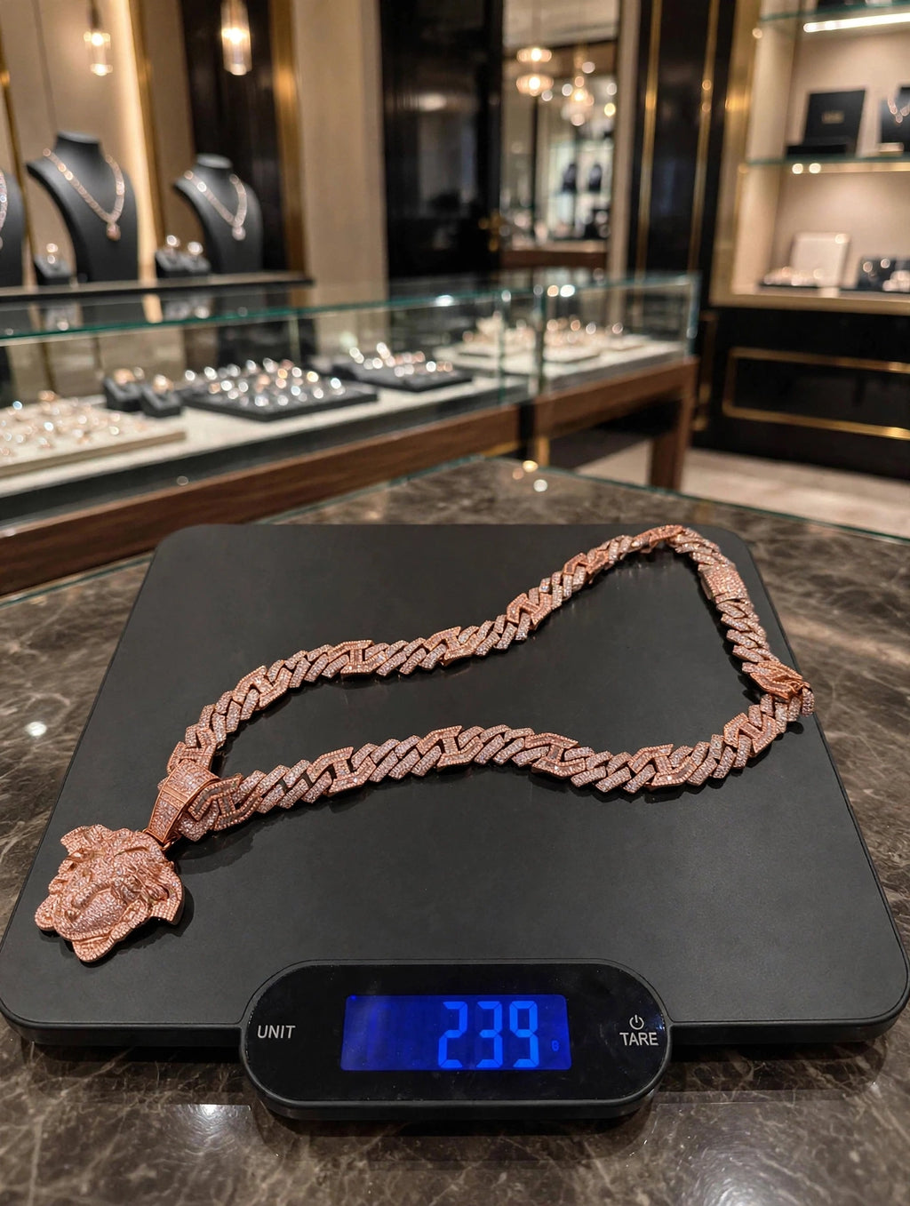 XL Medusa Pendant 14mm Figarucci 98.6ct Lab Sim VVS1 Diamond Necklace - Rose Gold