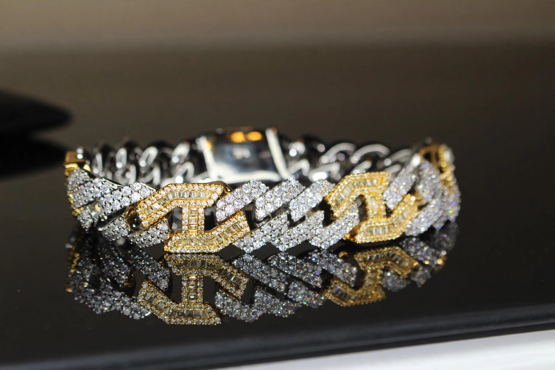 14mm FIGARUCCI 18.2ctw Lab Sim VVS1 Diamonds Bracelet -White/Gold 2-Tone