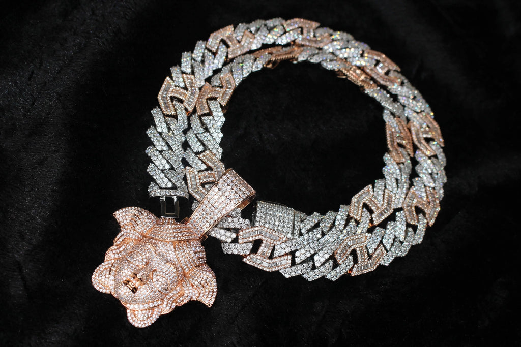 XL Medusa Pendant 14mm Figarucci 98.6ct Lab Sim VVS1 Diamond Necklace - Two Tone White/Rose Gold