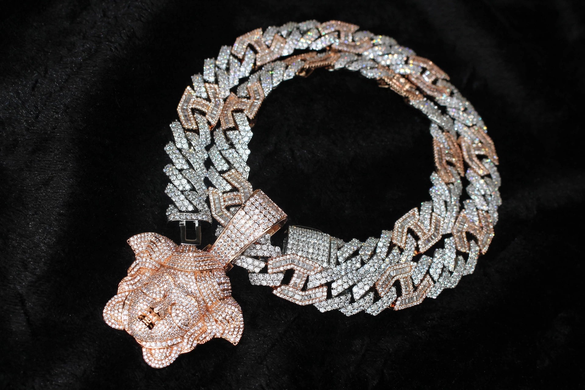 XL Medusa Pendant 14mm Figarucci 98.6ct Lab Sim VVS1 Diamond Necklace - Two Tone White/Rose Gold