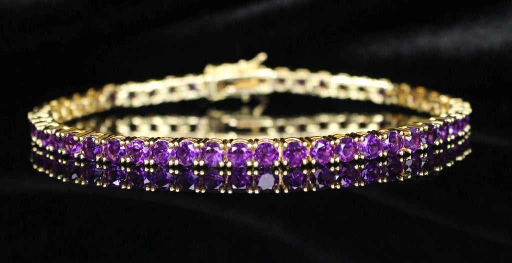 4mm Tennis Chain 12.5ct Lab Sim VVS1 Diamond Bracelet GOLD - PURPLE AMYTHIST