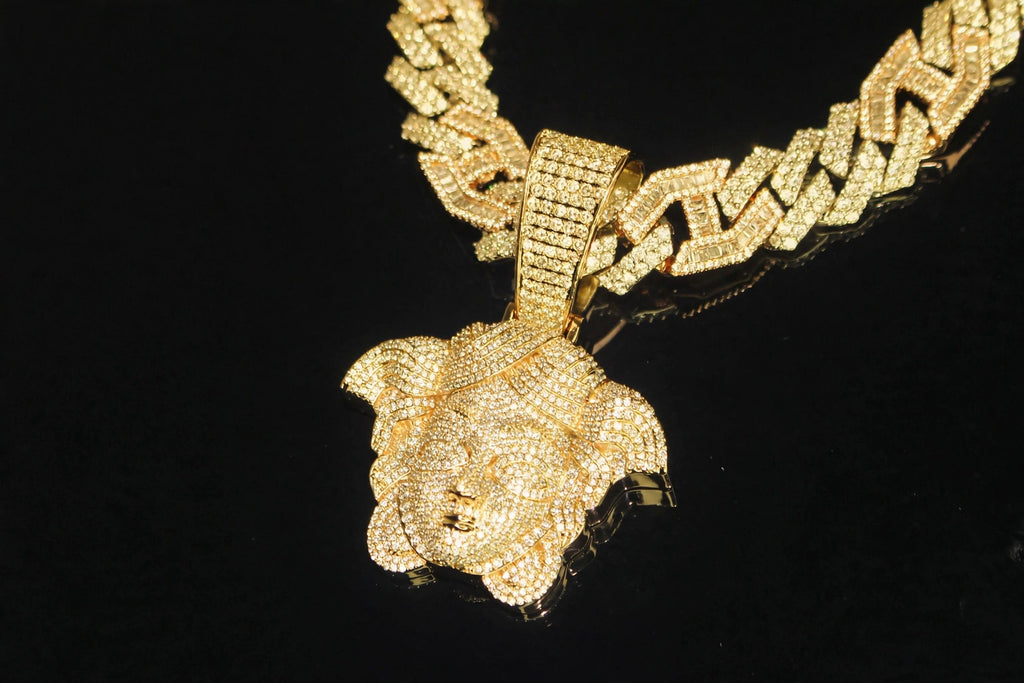 XL Medusa Pendant 14mm Figarucci 98.6ct Lab Sim VVS1 Diamond Necklace - Gold