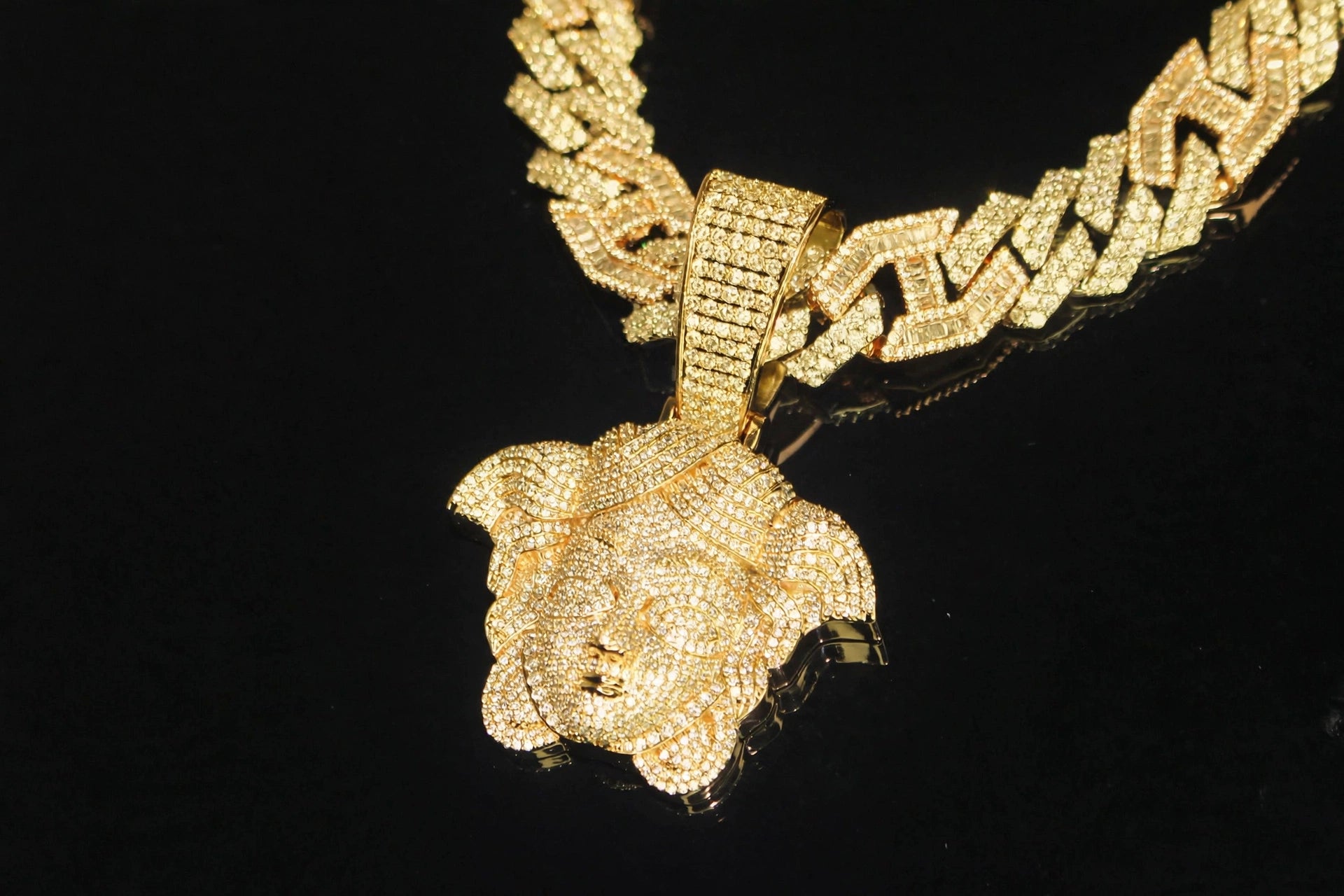 XL Medusa Pendant 14mm Figarucci 98.6ct Lab Sim VVS1 Diamond Necklace - Gold