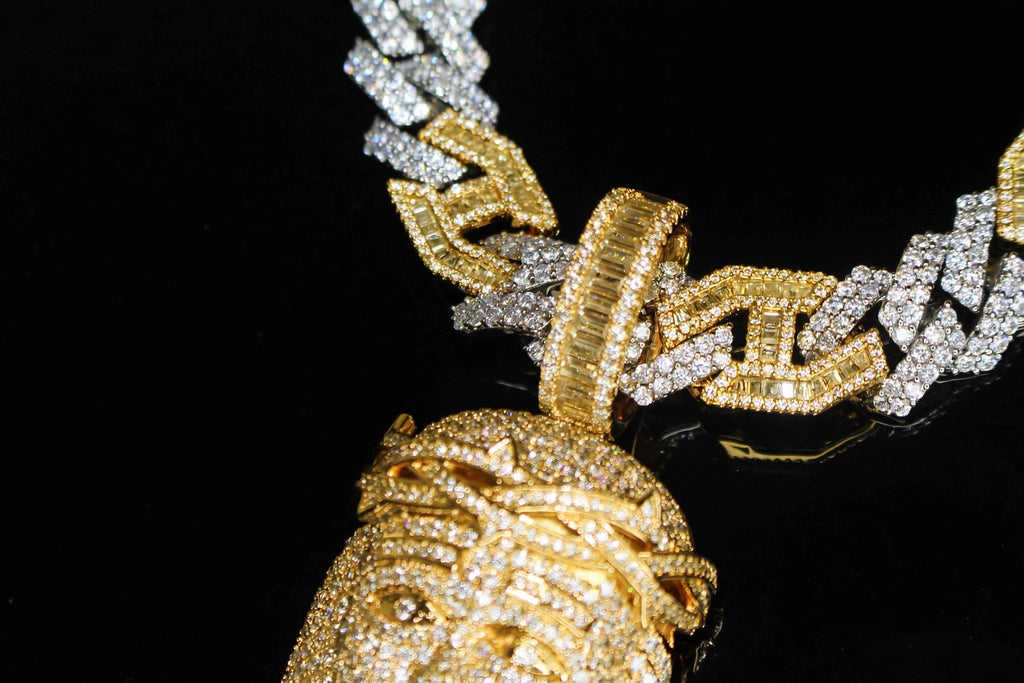 XXL JESUS Pendant 14mm Figarucci 98.6ct Lab Sim VVS1 Diamond Necklace - Two Tone Gold