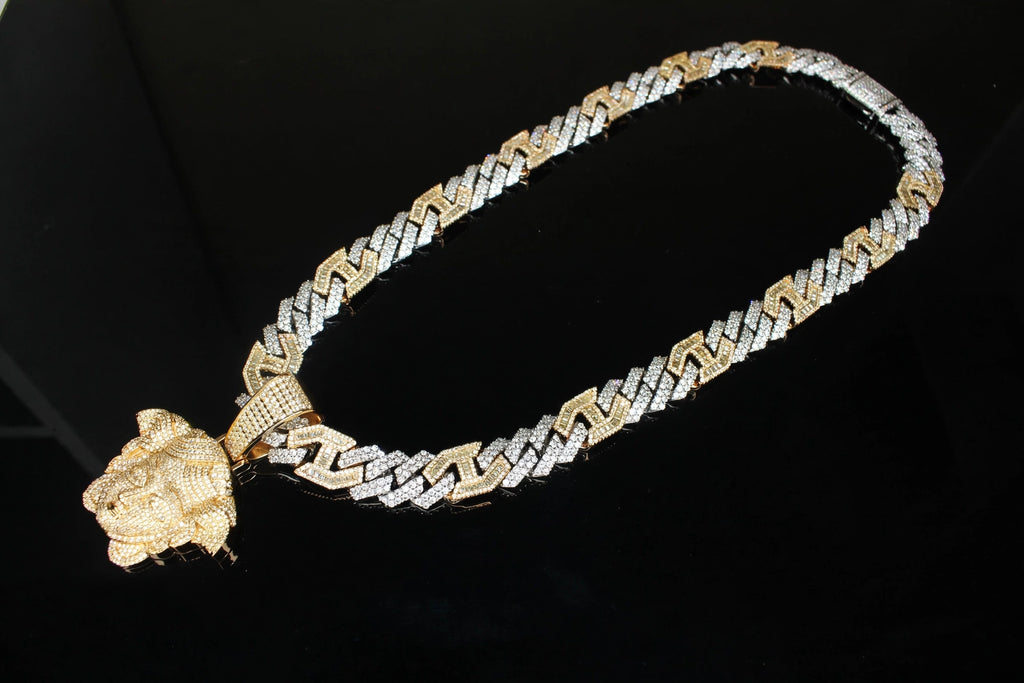 XL Medusa Pendant 14mm Figarucci 98.6ct Lab Sim VVS1 Diamond Necklace - Two Tone White/Gold