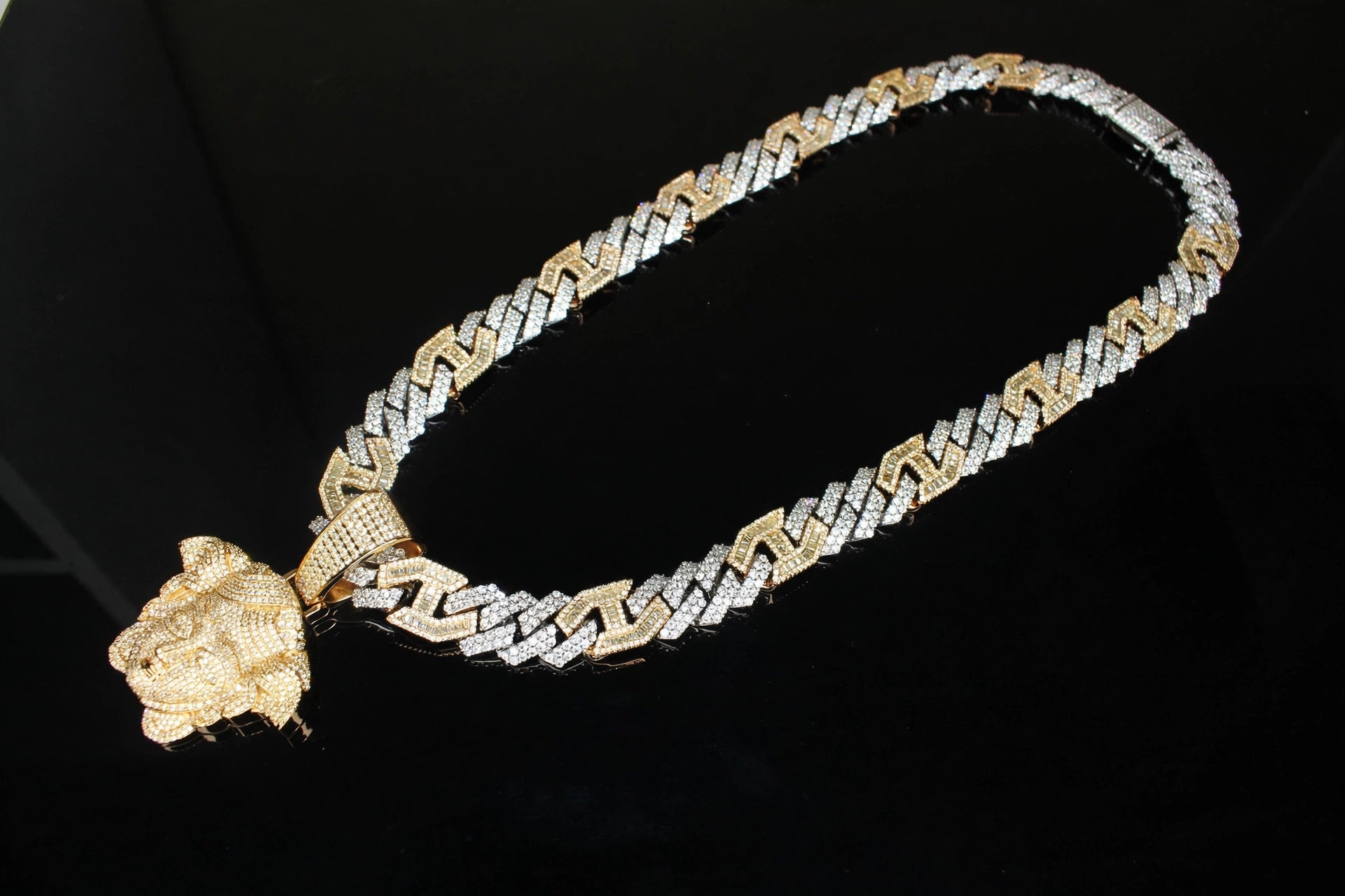XL Medusa Pendant 14mm Figarucci 98.6ct Lab Sim VVS1 Diamond Necklace - Two Tone White/Gold