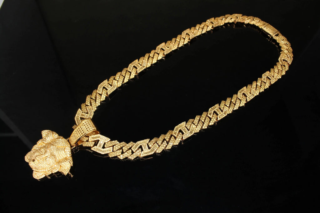 XL Medusa Pendant 14mm Figarucci 98.6ct Lab Sim VVS1 Diamond Necklace - Gold