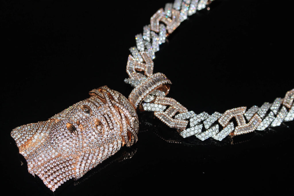 XXL JESUS Pendant 14mm Figarucci 98.6ct Lab Sim VVS1 Diamond Necklace - Two Tone White/Rose Gold