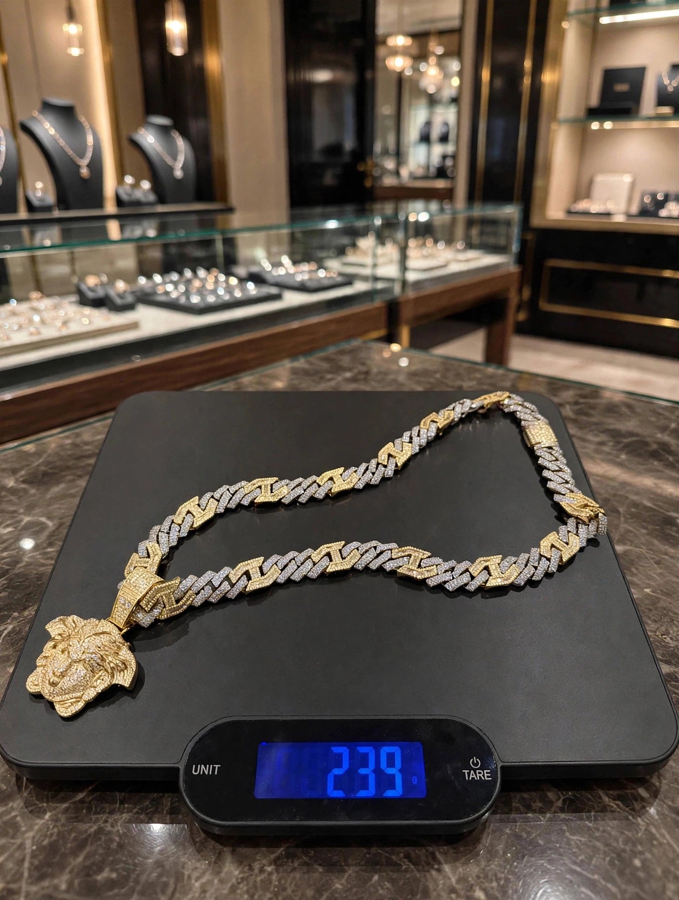 XL Medusa Pendant 14mm Figarucci 98.6ct Lab Sim VVS1 Diamond Necklace - Two Tone White/Gold