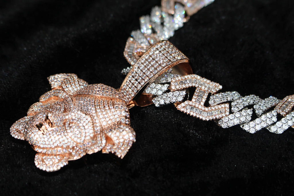 XL Medusa Pendant 14mm Figarucci 98.6ct Lab Sim VVS1 Diamond Necklace - Two Tone White/Rose Gold