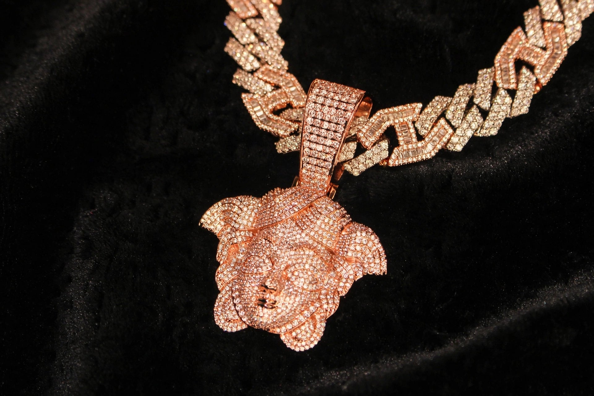 XL Medusa Pendant 14mm Figarucci 98.6ct Lab Sim VVS1 Diamond Necklace - Rose Gold