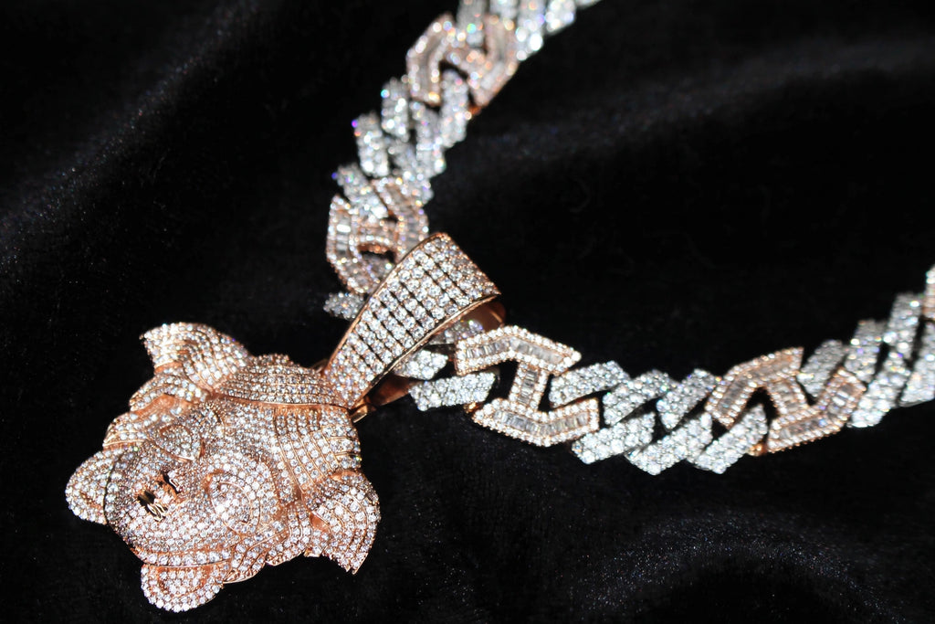 XL Medusa Pendant 14mm Figarucci 98.6ct Lab Sim VVS1 Diamond Necklace - Two Tone White/Rose Gold