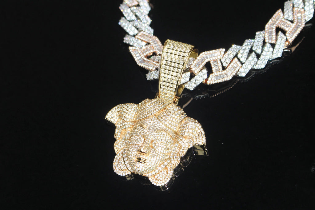 XL Medusa Pendant 14mm Figarucci 98.6ct Lab Sim VVS1 Diamond Necklace - Two Tone White/Gold