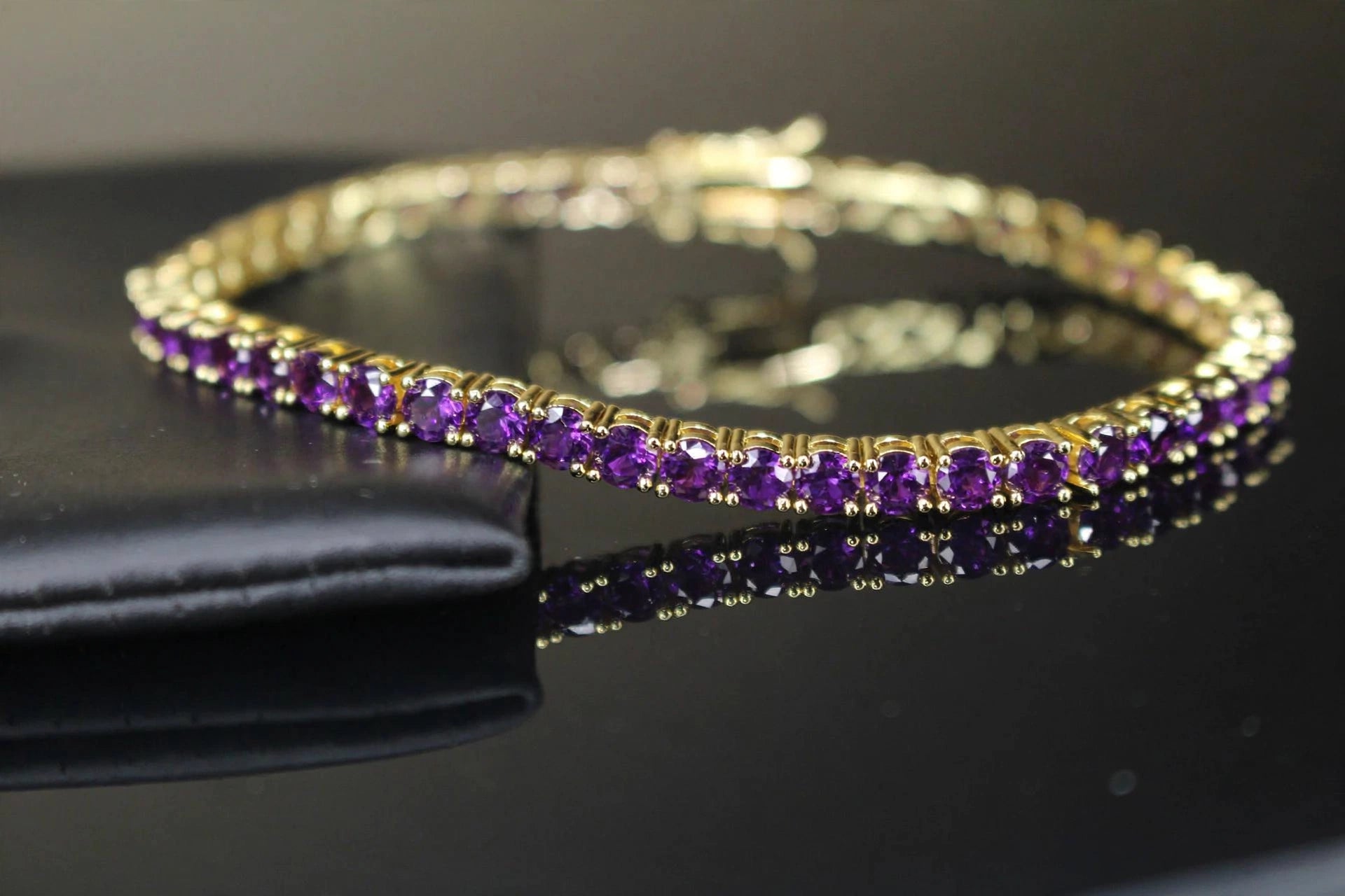 4mm Tennis Chain 12.5ct Lab Sim VVS1 Diamond Bracelet GOLD - PURPLE AMYTHIST