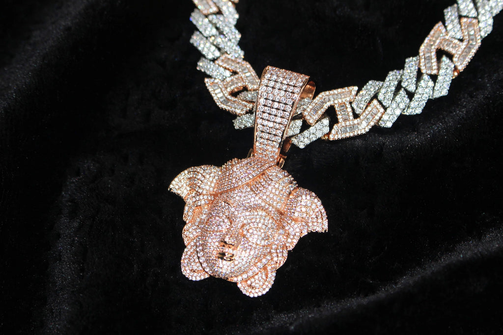 XL Medusa Pendant 14mm Figarucci 98.6ct Lab Sim VVS1 Diamond Necklace - Two Tone White/Rose Gold