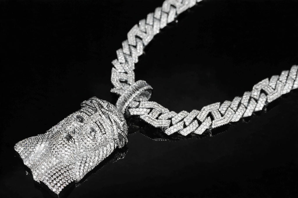 XXL JESUS Pendant 14mm Figarucci 98.6ct Lab Sim VVS1 Diamond Necklace