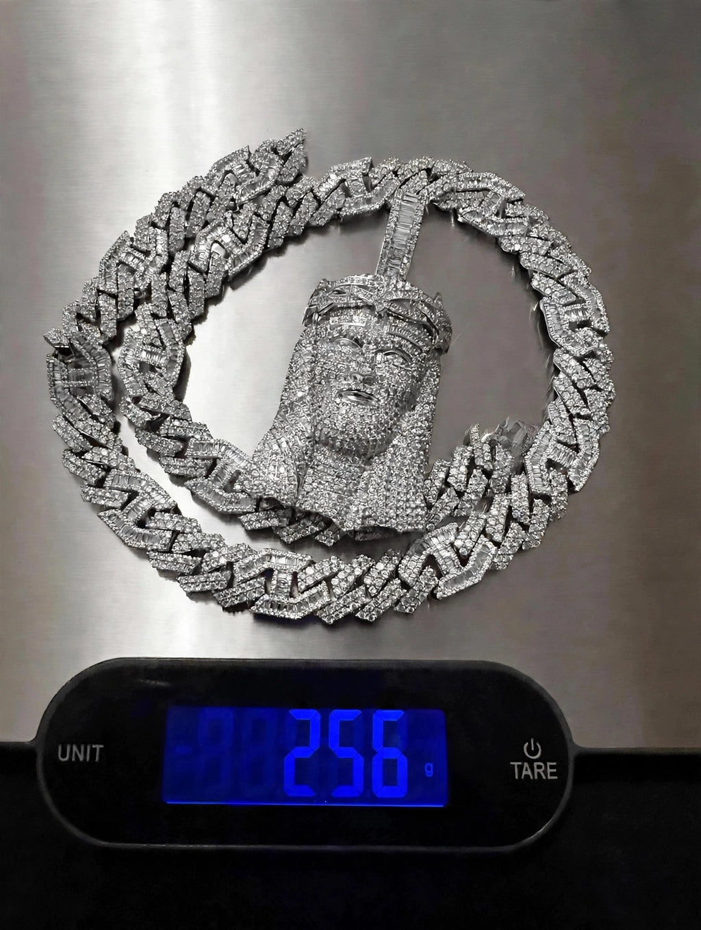 XXL JESUS Pendant 14mm Figarucci 98.6ct Lab Sim VVS1 Diamond Necklace